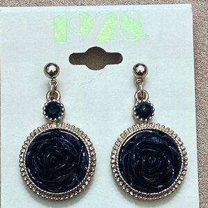 1928 Gold and Black Floral Earrings